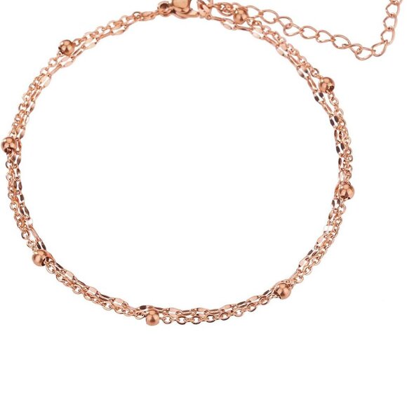 RoseGold Ankle Bracelets for Women - Adjustable Layered Anklets - RoseGold Plate - Picture 1 of 8
